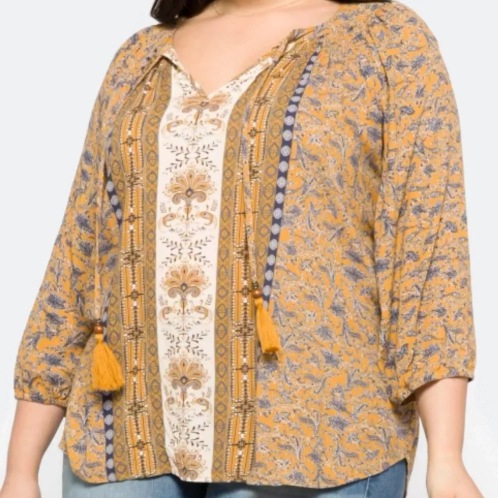 Mustard Yellow Tassel Detail Top - Picture 2 of 16